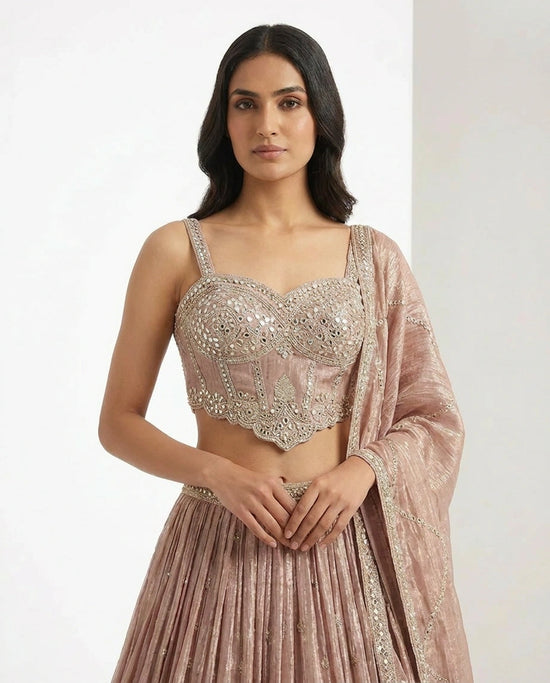 Crush Tissue Croptop Lehenga with Embroidered Croptop - Rangoli India