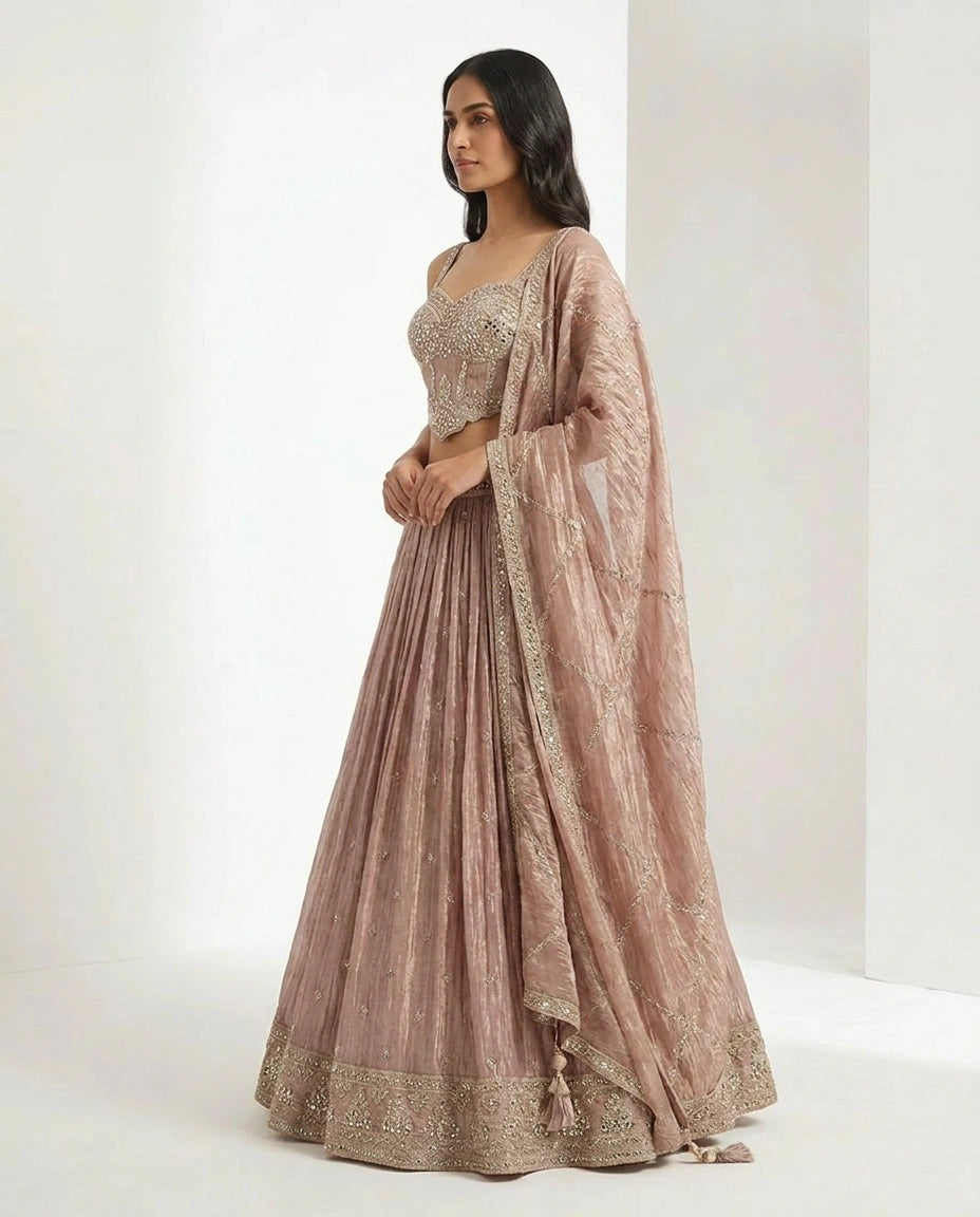 Crush Tissue Croptop Lehenga with Embroidered Croptop view 3