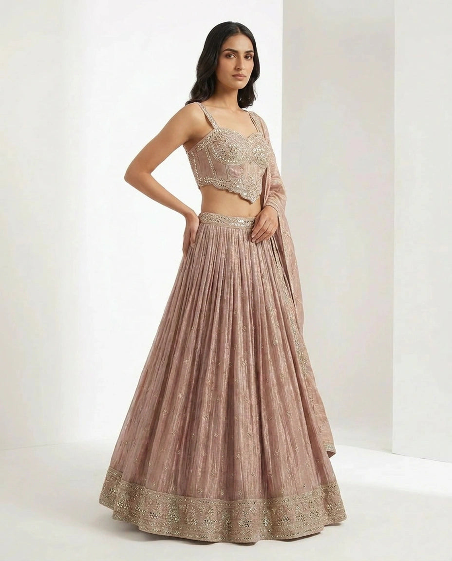 Crush Tissue Croptop Lehenga with Embroidered Croptop view 4
