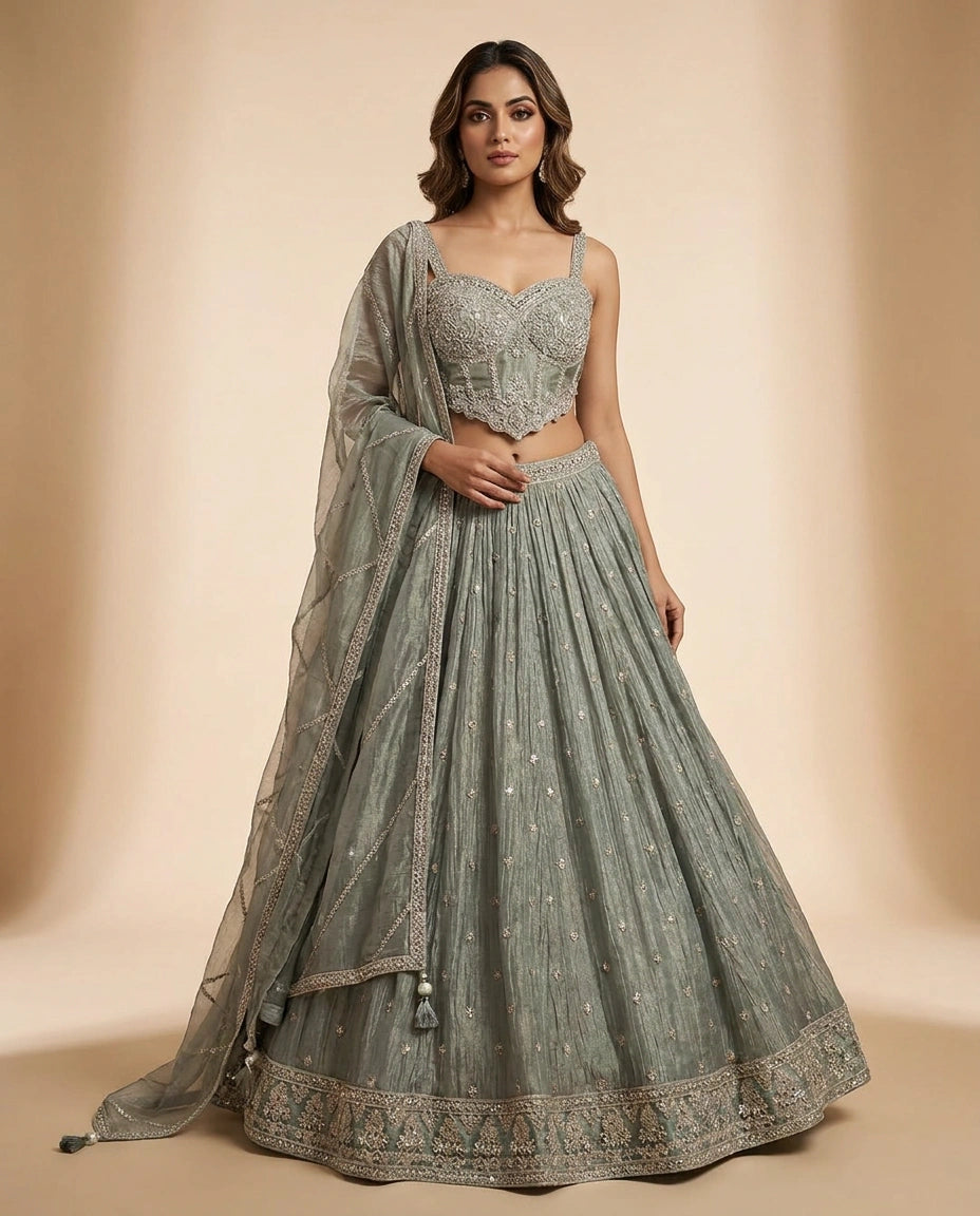 Crush Tissue Croptop Lehenga with Embroidered Croptop view 5