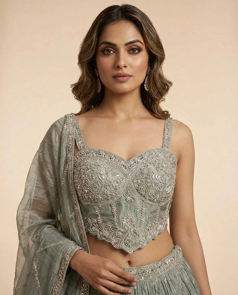 Crush Tissue Croptop Lehenga with Embroidered Croptop view 6