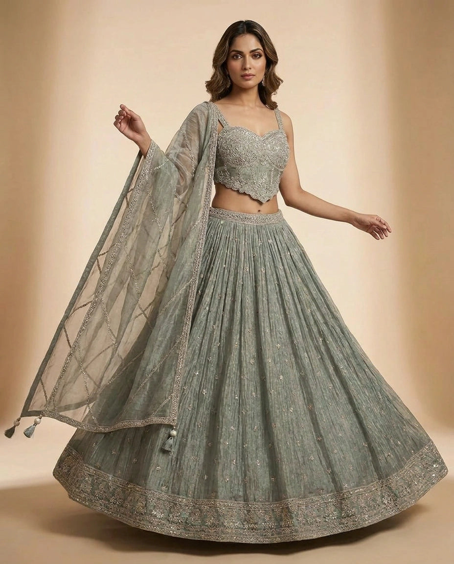 Crush Tissue Croptop Lehenga with Embroidered Croptop view 7