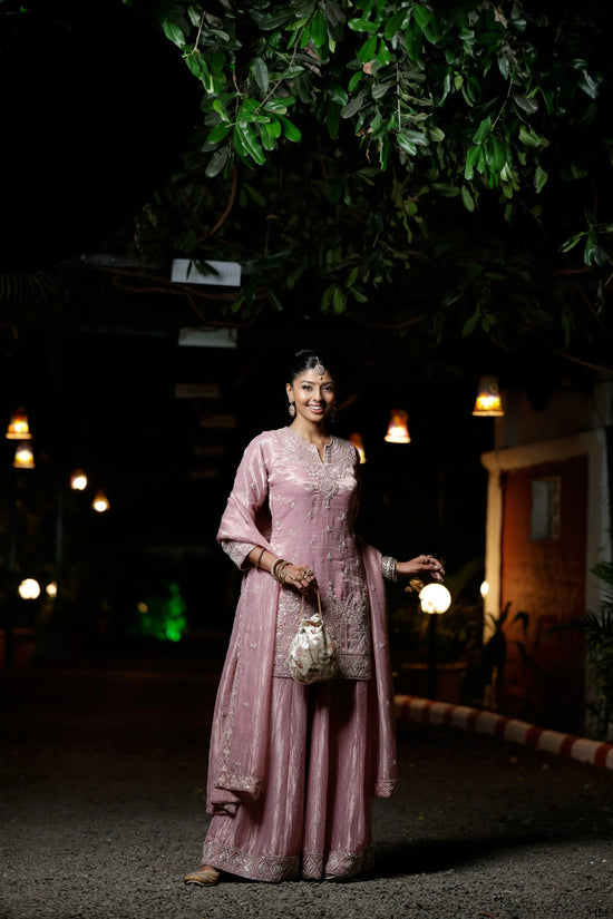 Tissue Sharara Suit with Sequin and Embroidery Work