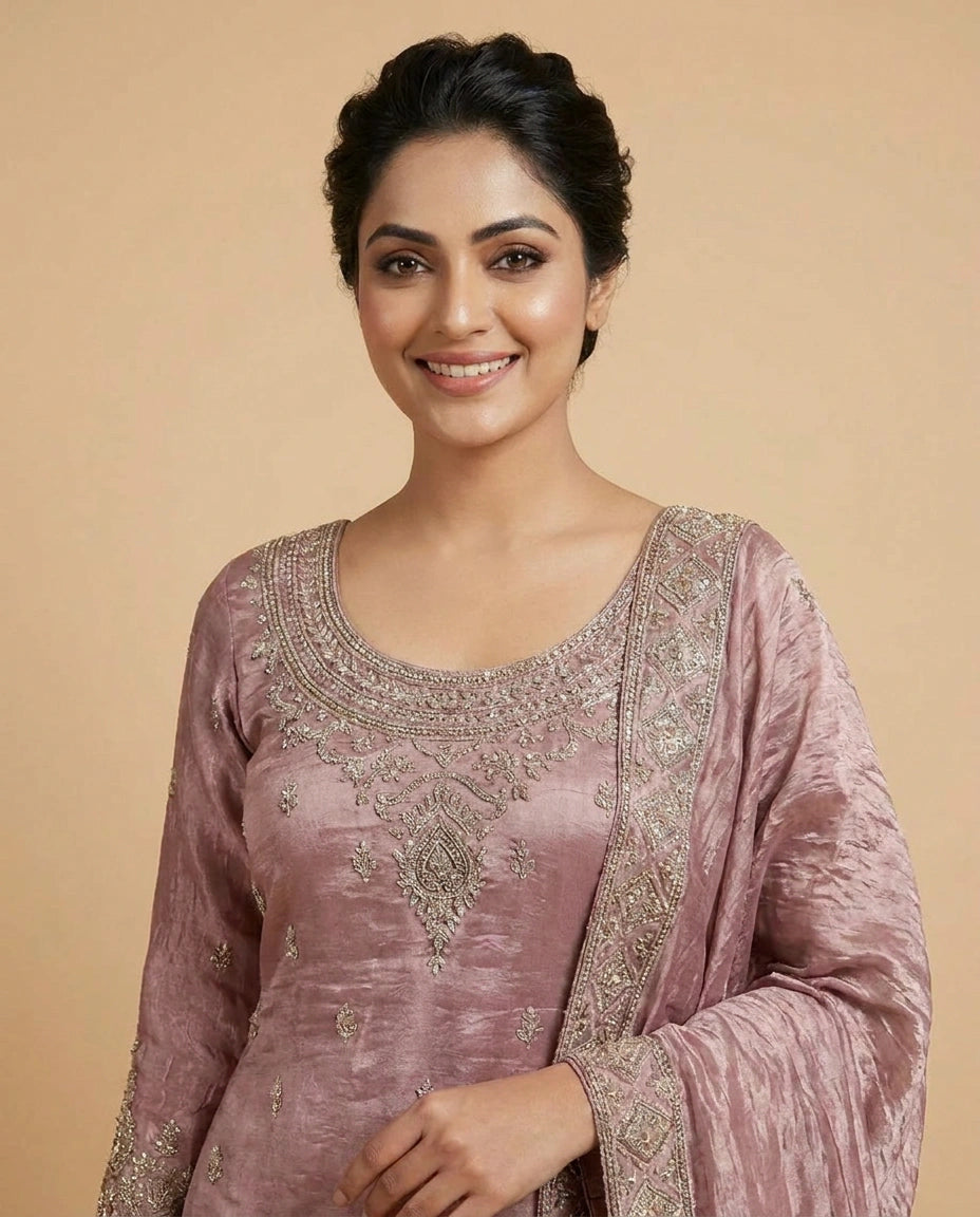 Tissue Sharara Suit with Sequin and Embroidery Work