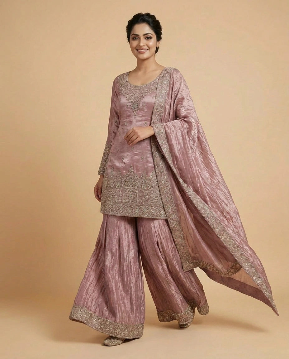 Tissue Sharara Suit with Sequin and Embroidery Work