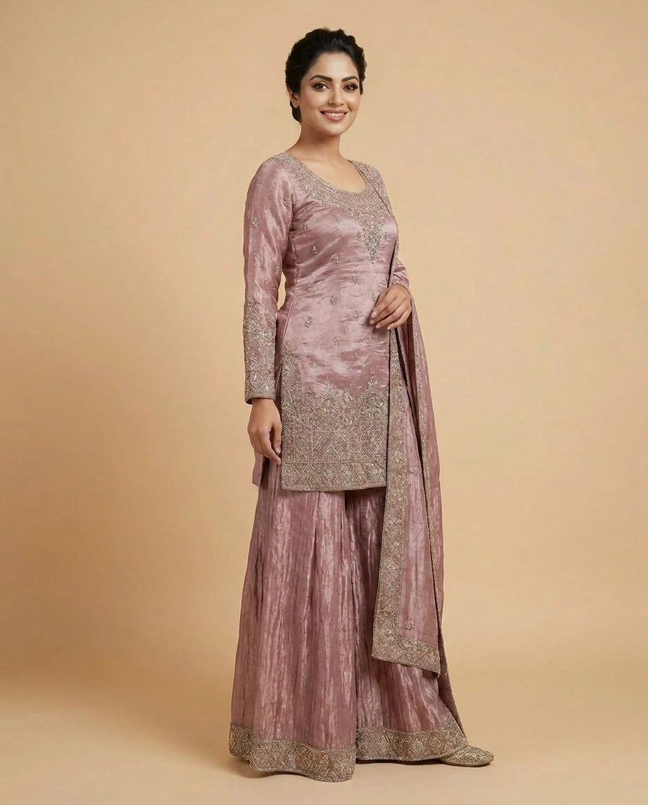 Tissue Sharara Suit with Sequin and Embroidery Work