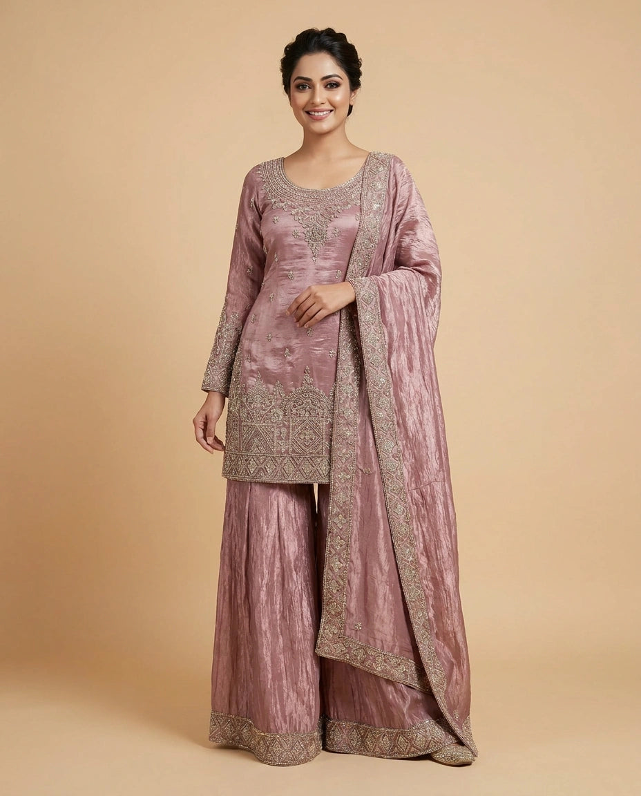 Tissue Sharara Suit with Sequin and Embroidery Work