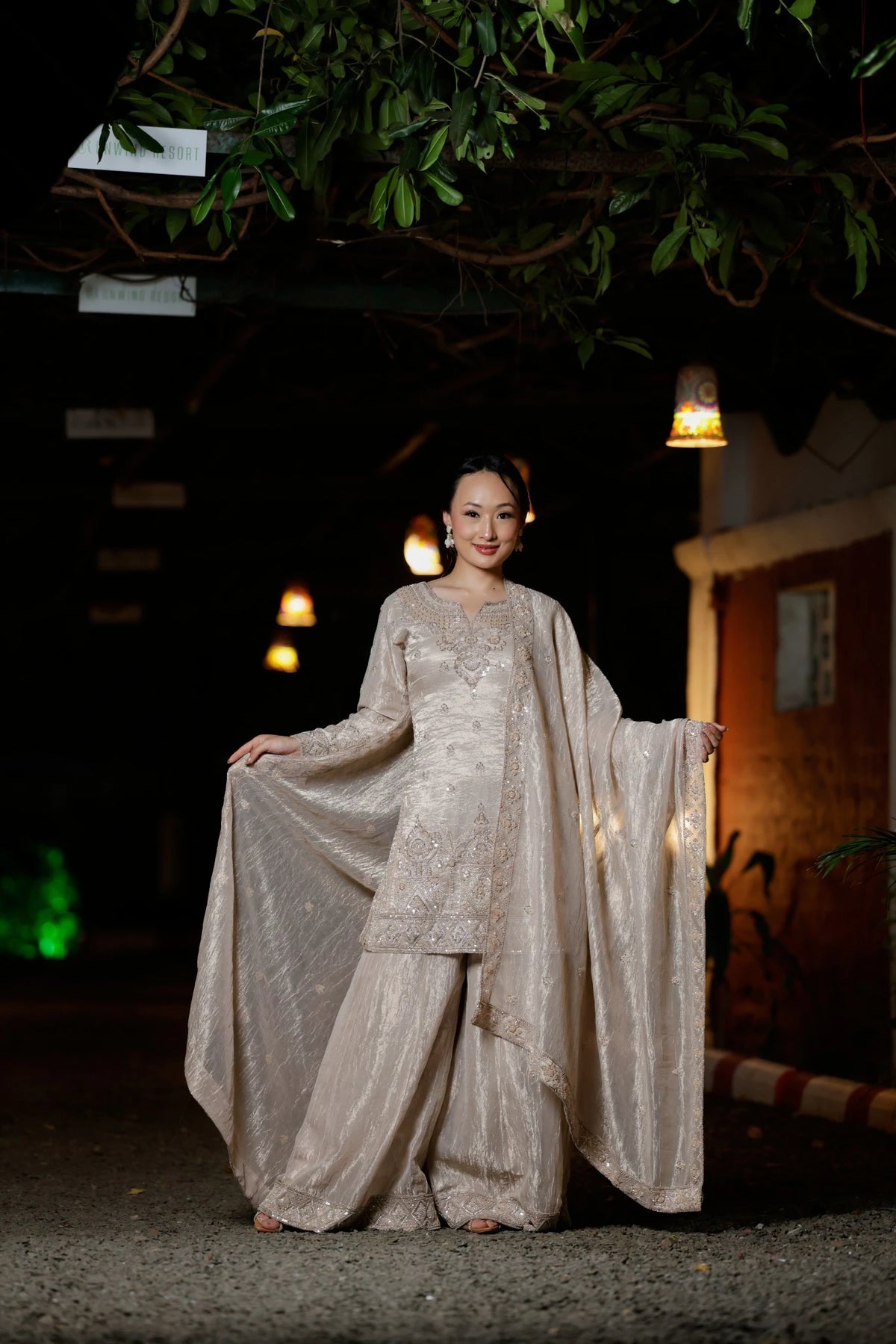 Tissue Sharara Suit with Sequin and Embroidery Work