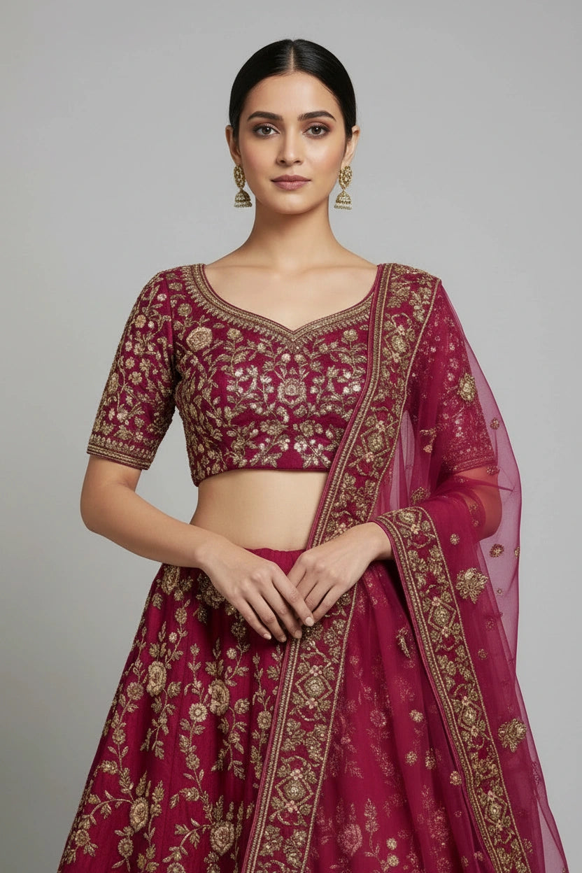 Designer Rich Velvet Lehenga Choli Set - View 2 | Rangoli