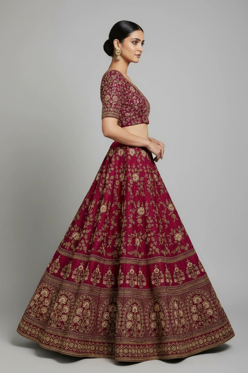 Designer Rich Velvet Lehenga Choli Set - View 3 | Rangoli
