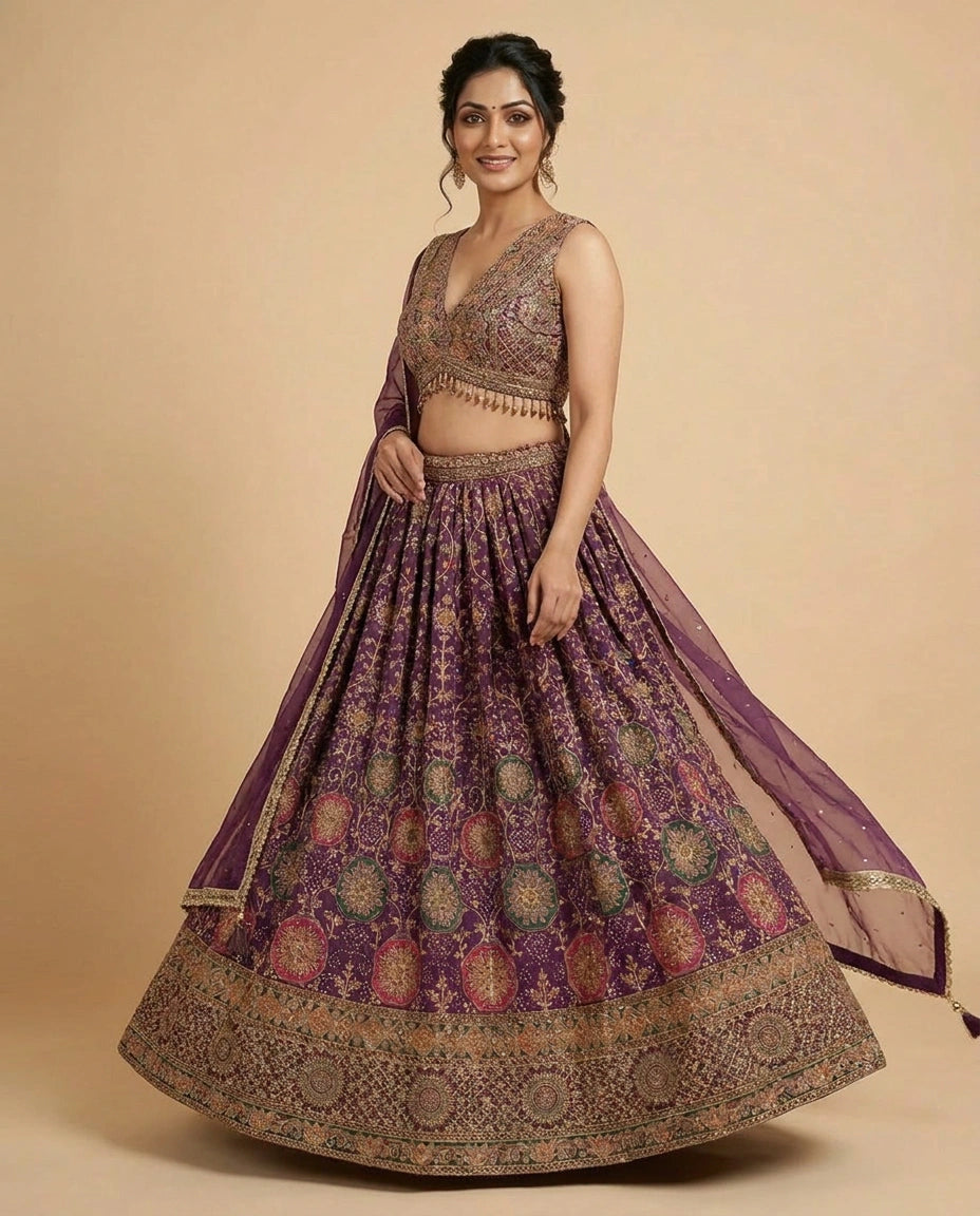 Crepe Silk Croptop Lehenga for Women - Wedding Wear - Rangoli India