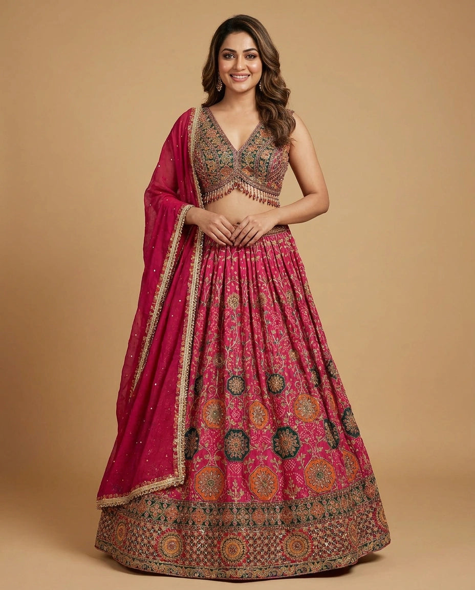 Crepe Silk Croptop Lehenga for Women - Wedding Wear - Rangoli India