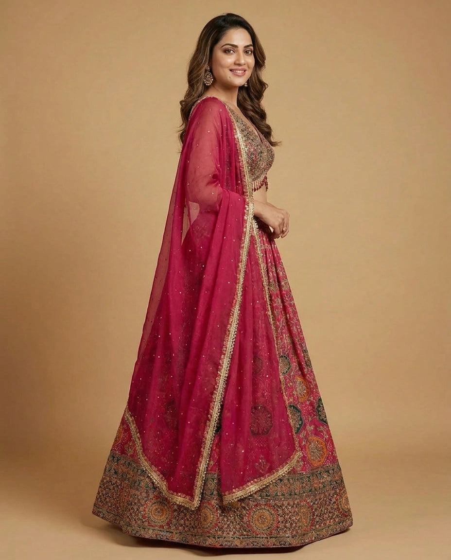 Crepe Silk Croptop Lehenga for Women - Wedding Wear - Rangoli India
