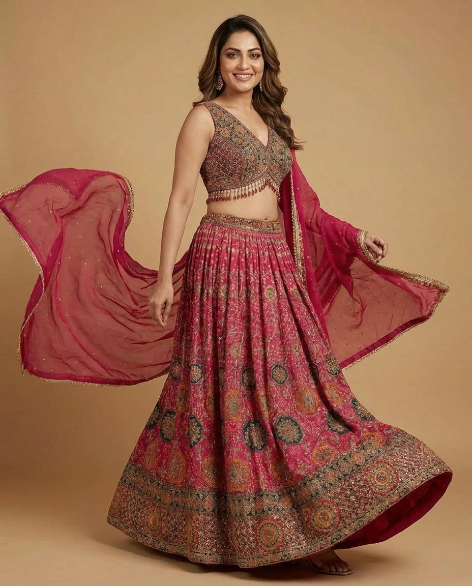 Crepe Silk Croptop Lehenga for Women - Wedding Wear - Rangoli India