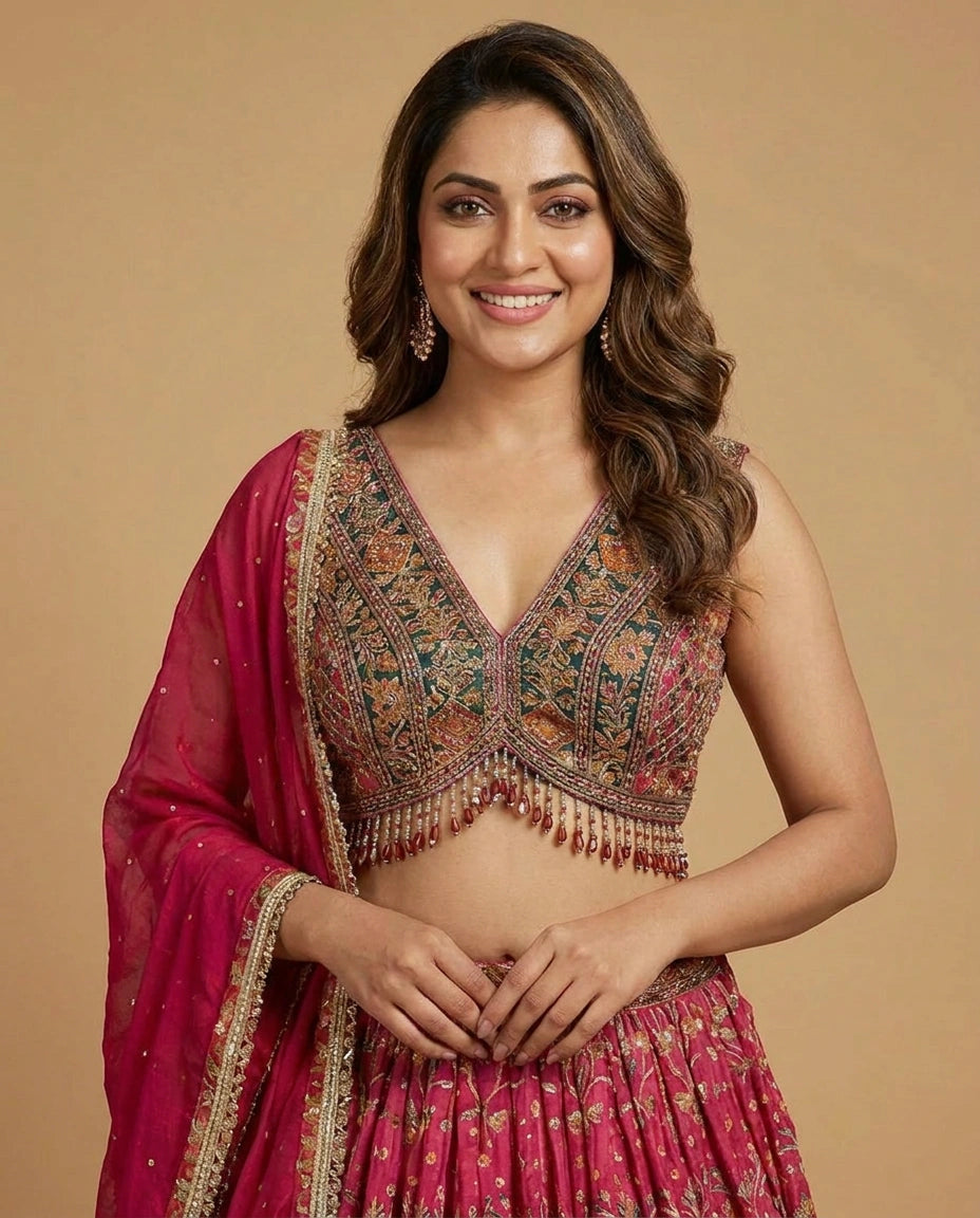 Crepe Silk Croptop Lehenga for Women - Wedding Wear - Rangoli India