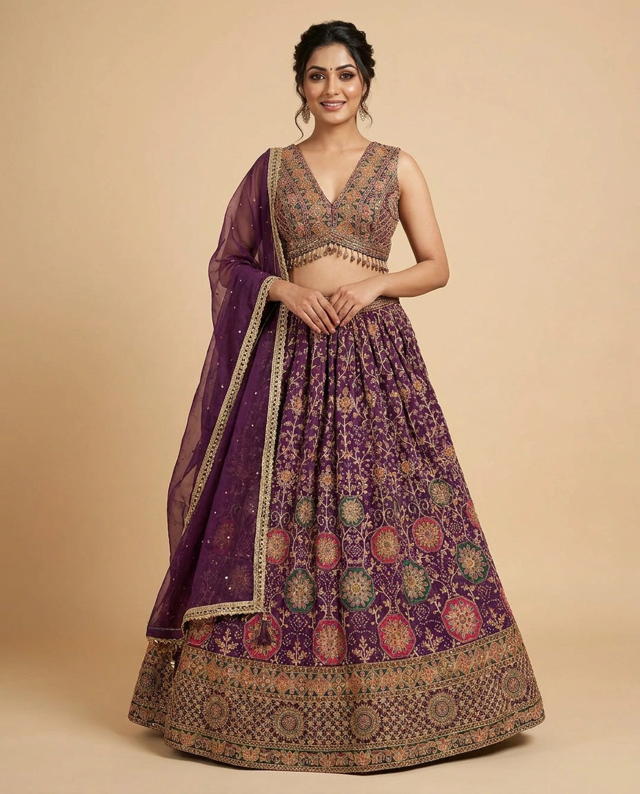 Crepe Silk Croptop Lehenga for Women - Wedding Wear - Rangoli India