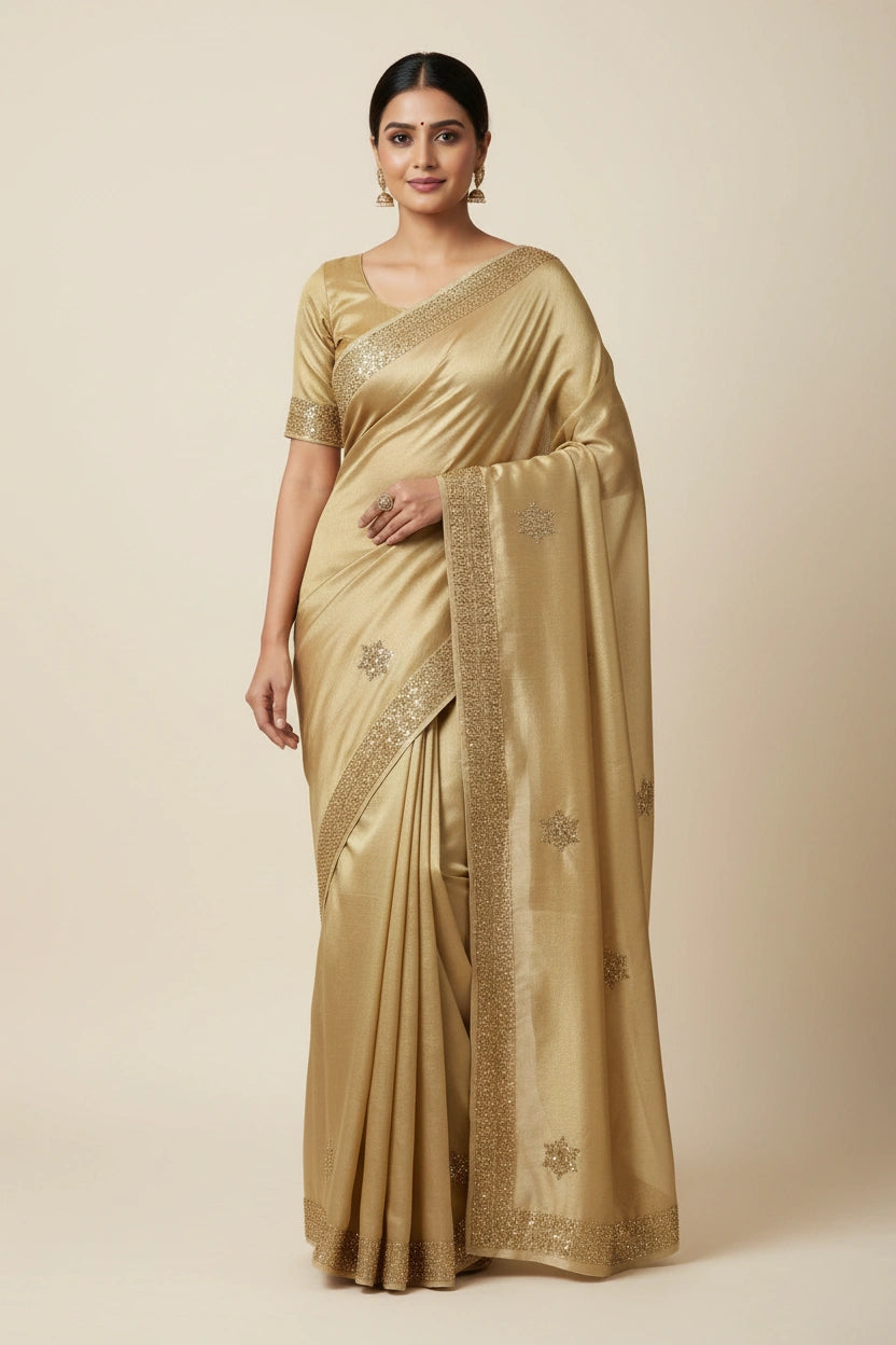 Handcrafted Tissue Embroidery Saree - Tissue Indian ethnic wear by Rangoli