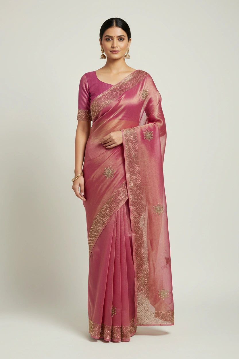 Handcrafted Tissue Embroidery Saree - Tissue Indian ethnic wear by Rangoli
