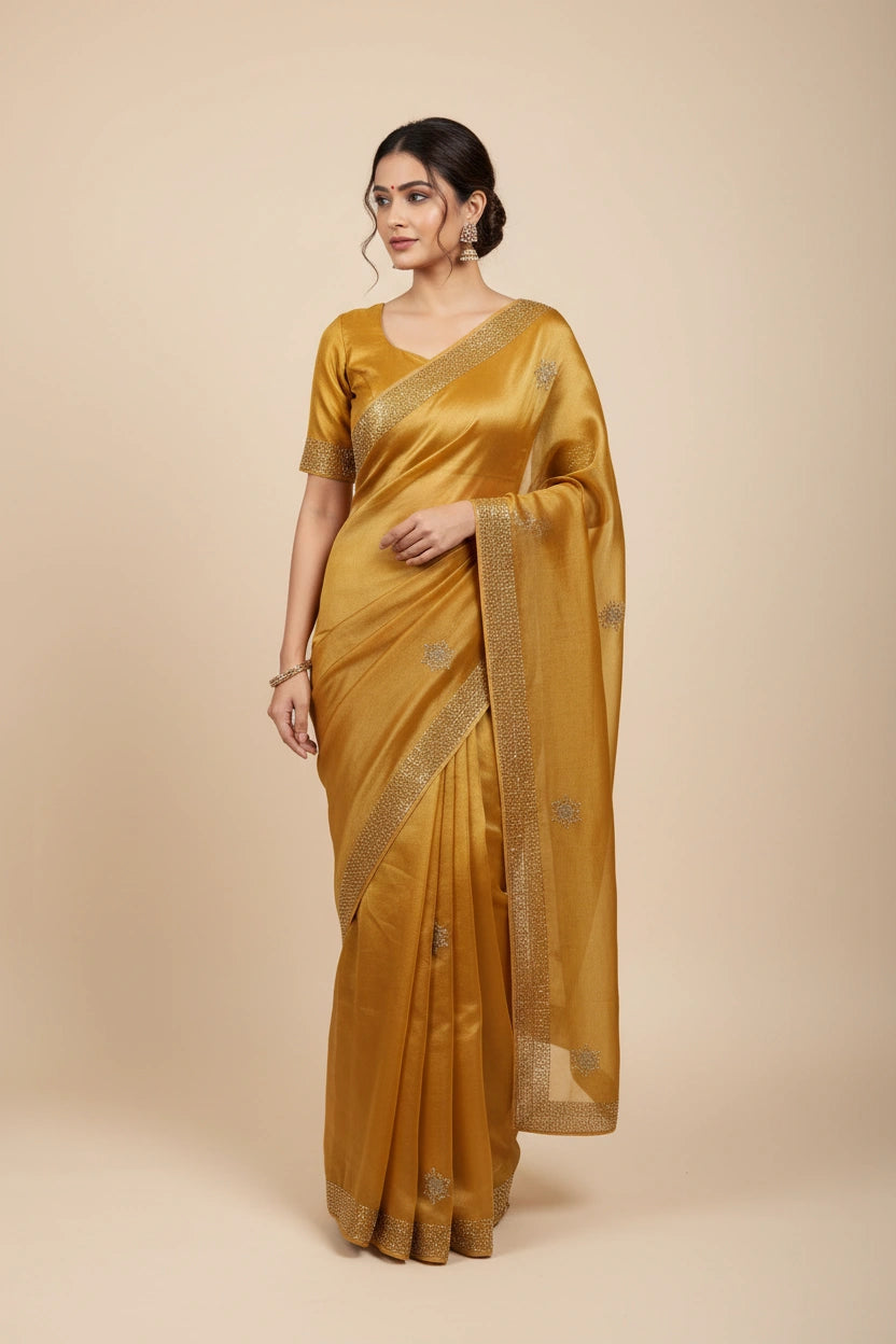 Handcrafted Tissue Embroidery Saree - Tissue Indian ethnic wear by Rangoli