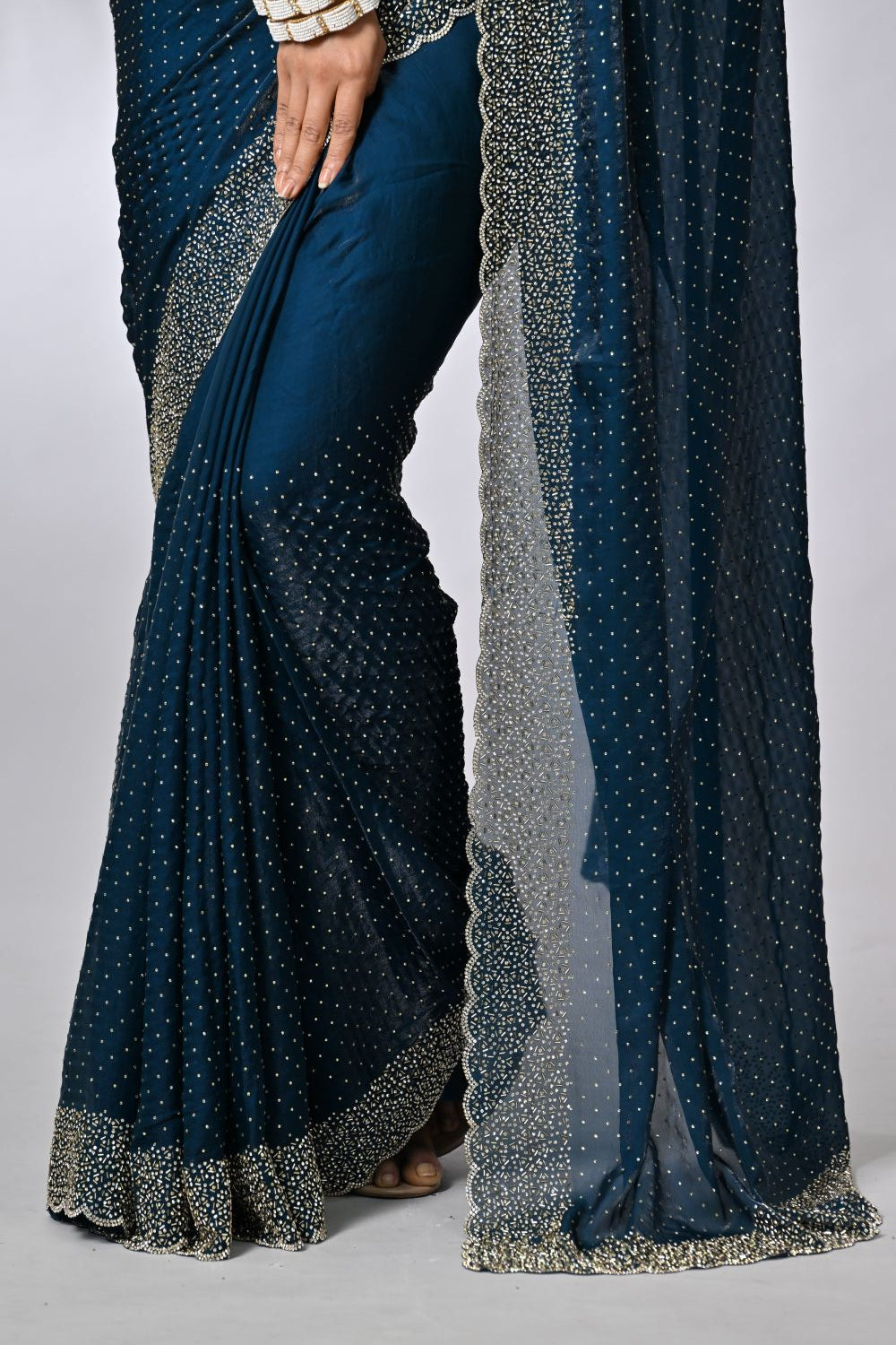 Peacock Blue Tissue Embroidery Fancy Saree