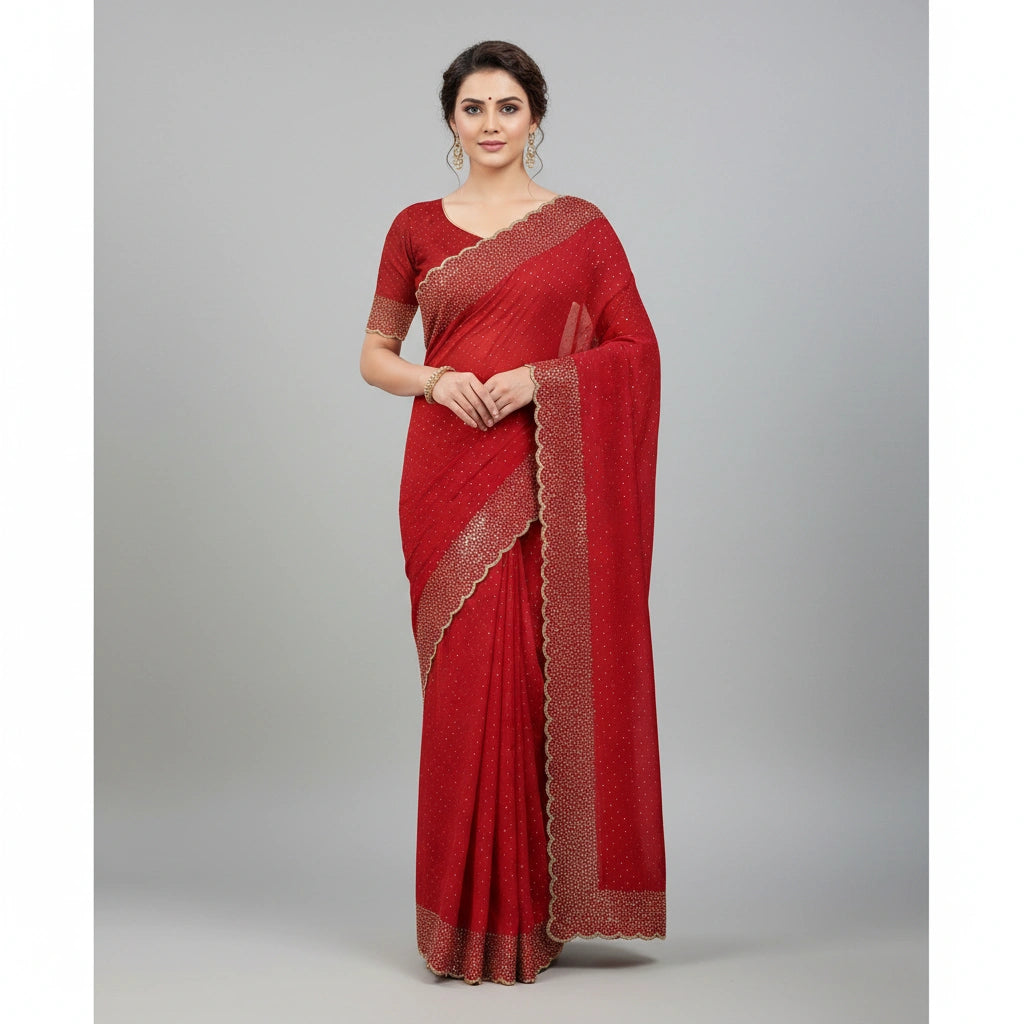 Red Fancy Chiffon Saree