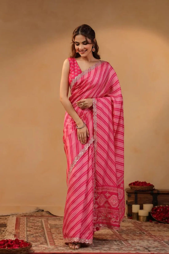 Rani Pink Leheriya Dola Silk Saree - Rangoli India