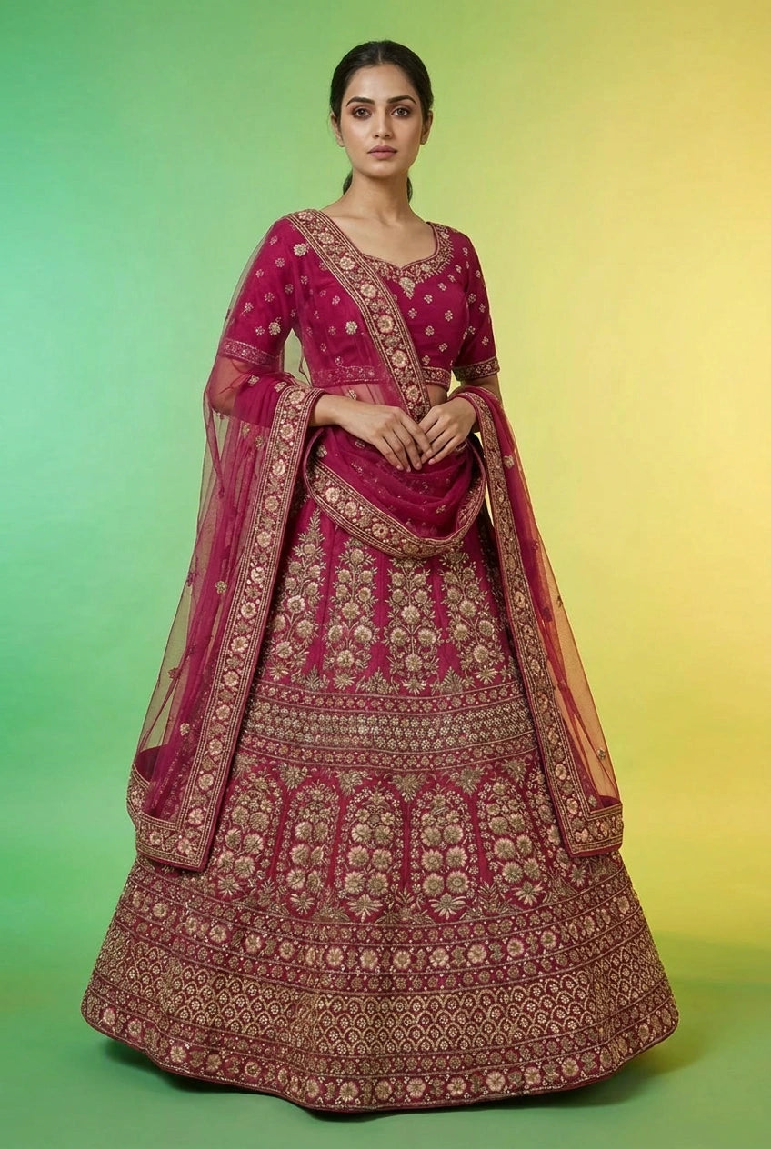 Rani Velvet Lehenga Set with Stone Work for Sangeet Floor