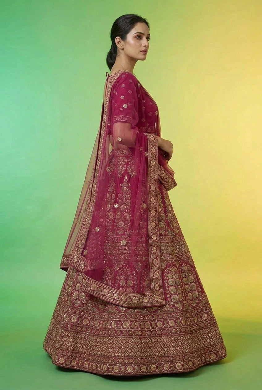 Rani Velvet Lehenga Set with Stone Work for Sangeet Floor
