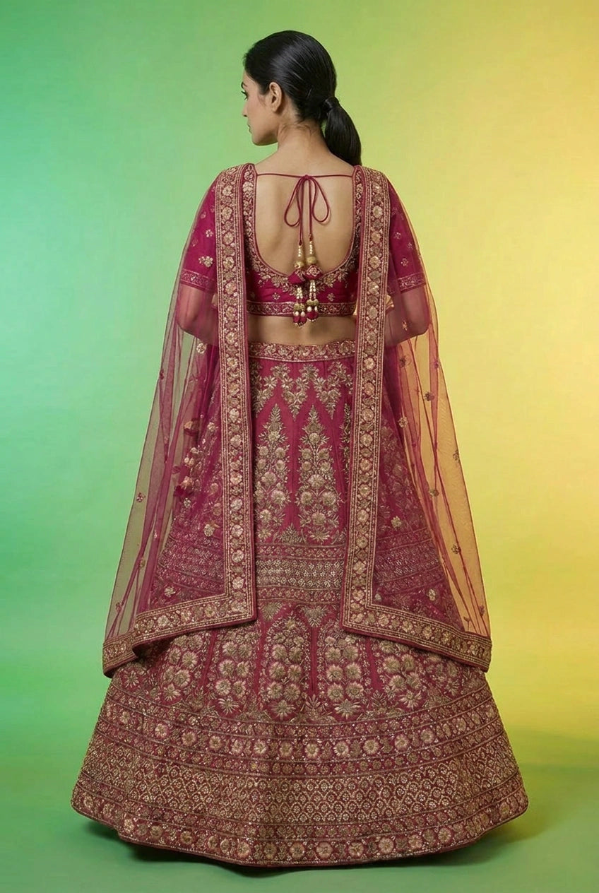 Rani Velvet Lehenga Set with Stone Work for Sangeet Floor