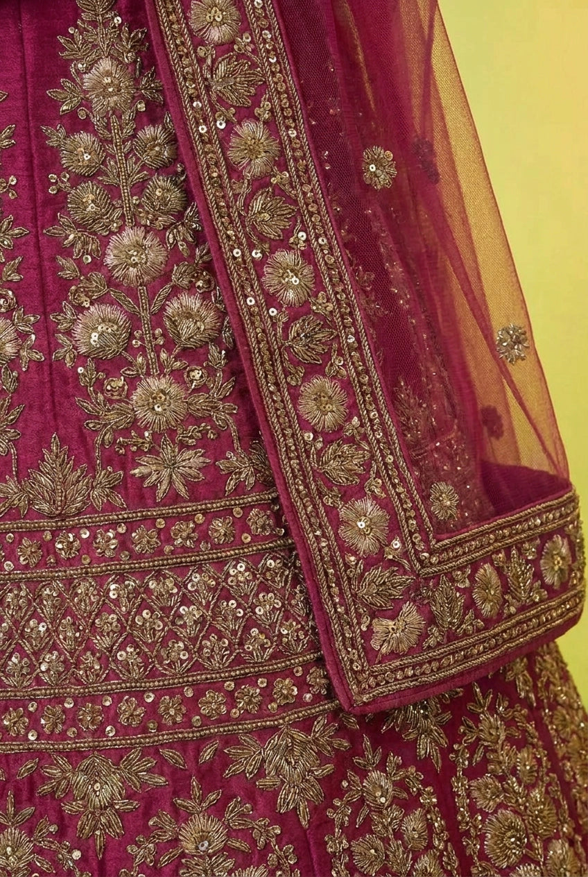 Rani Velvet Lehenga Set with Stone Work for Sangeet Floor