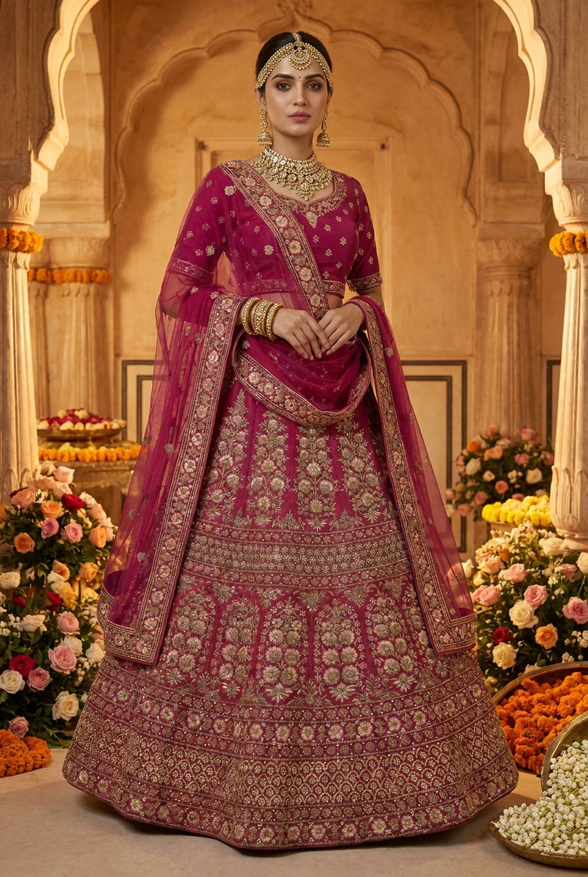 Rani Velvet Lehenga Set with Stone Work for Sangeet Floor