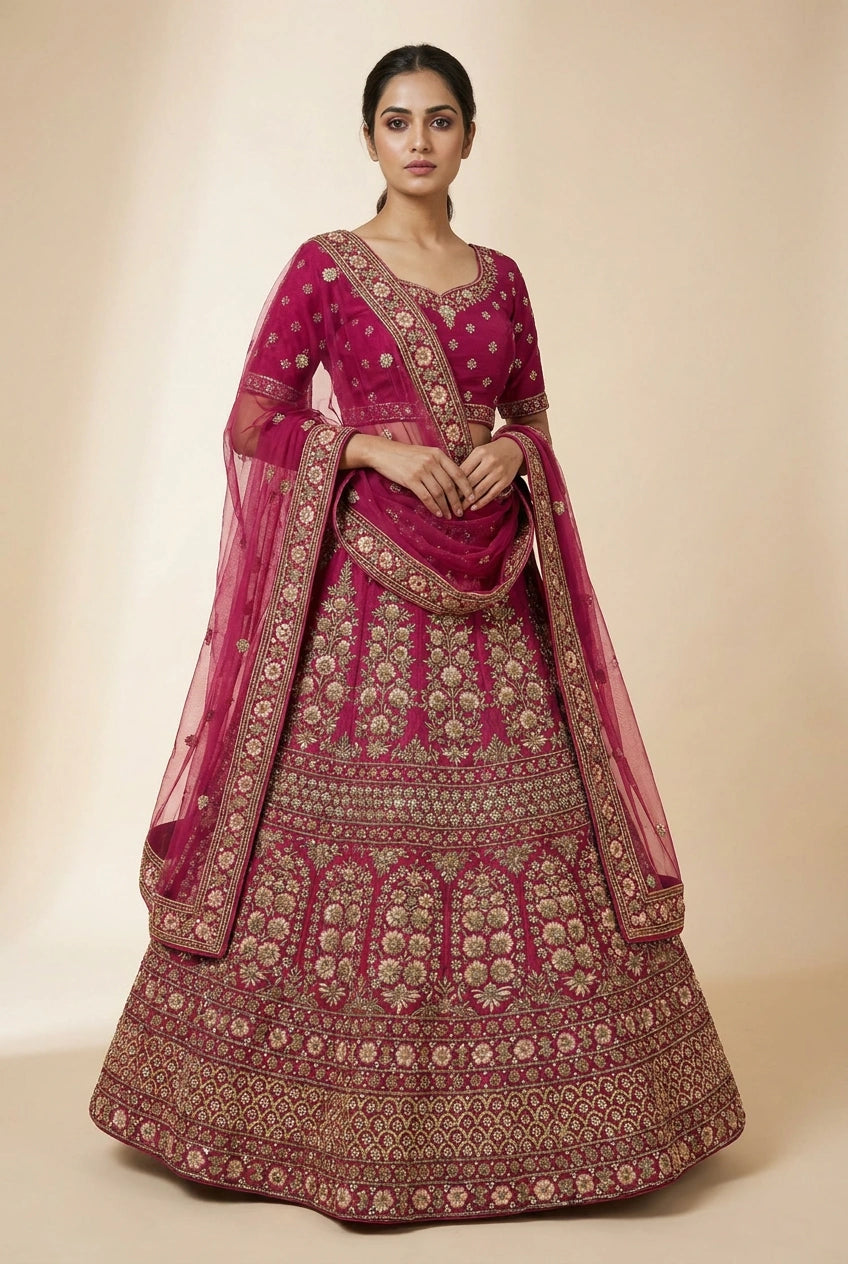 Rani Velvet Lehenga Set with Stone Work for Sangeet Floor