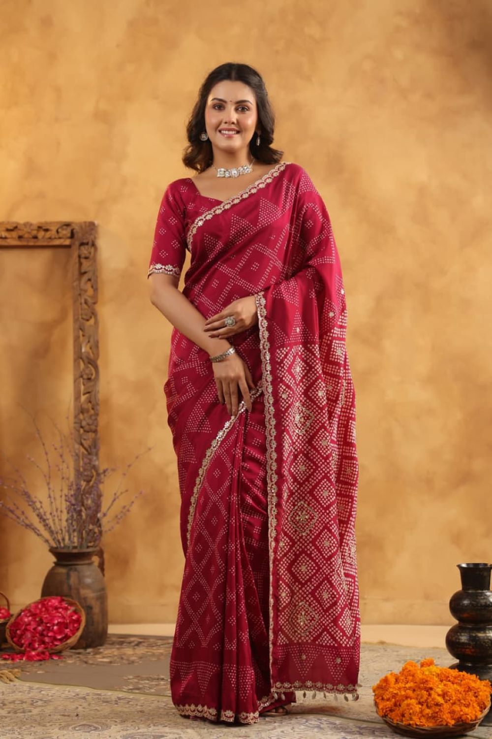 Magenta Dola Silk Designer Fancy Work Saree