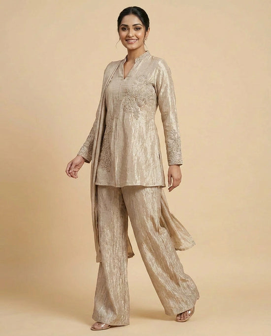 Crush Tissue Peplum Choli Palazzo Set for Women - Festive Wear