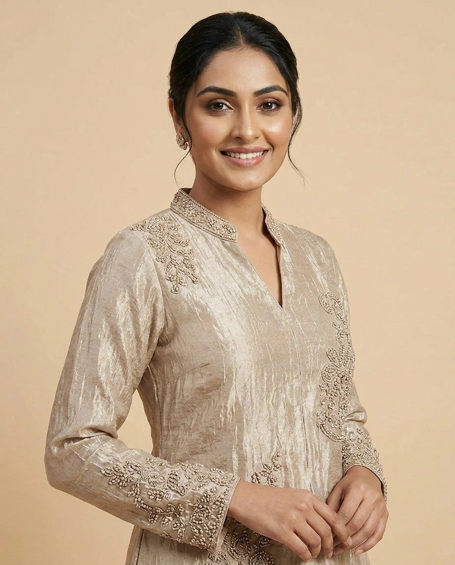 Crush Tissue Peplum Choli Palazzo Set for Women - Festive Wear