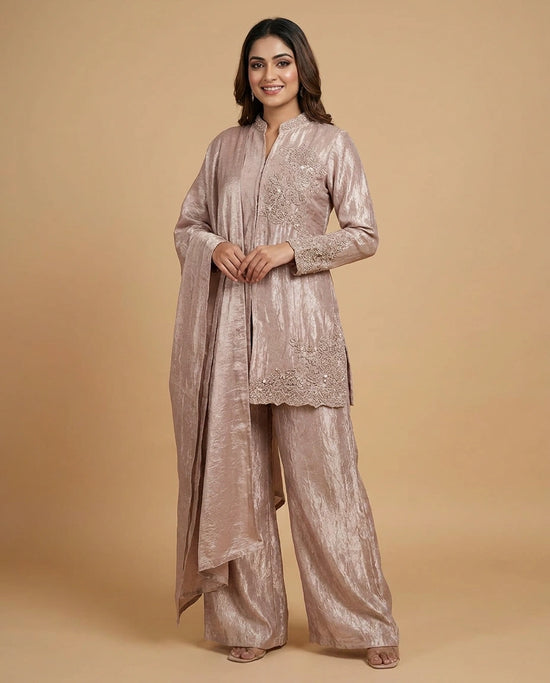 Crush Tissue Peplum Choli Palazzo Set for Women - Festive Wear