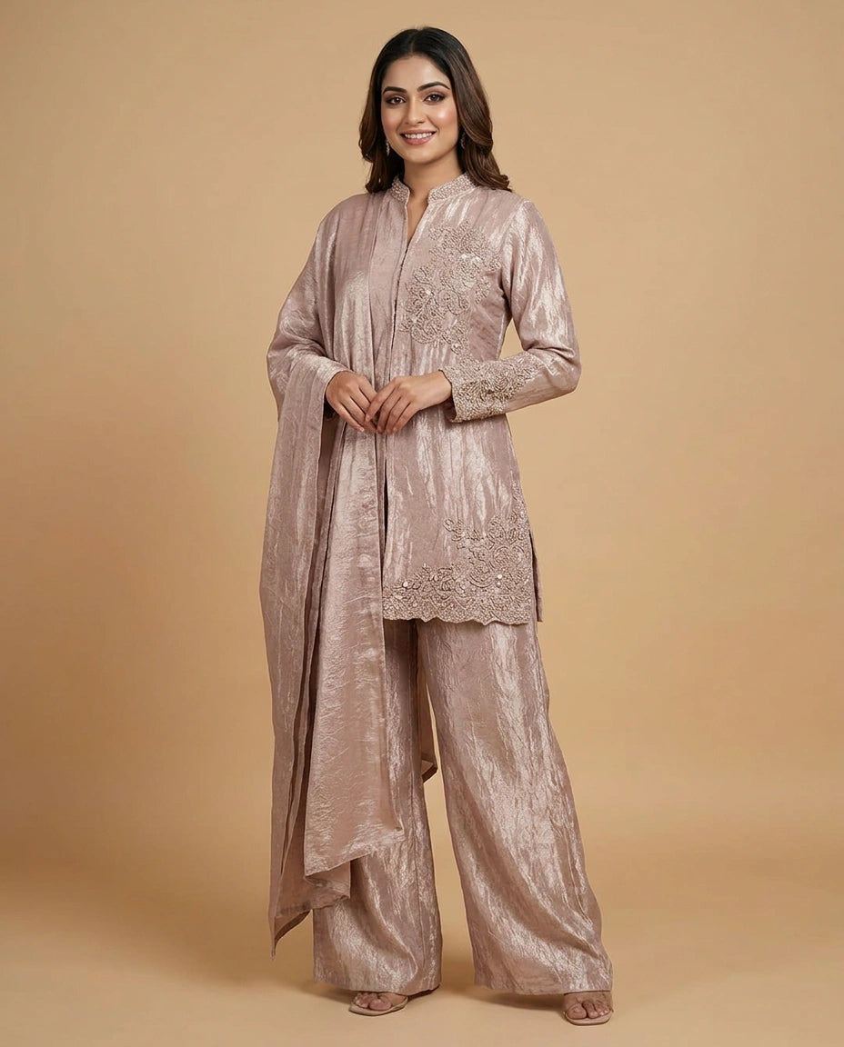Crush Tissue Peplum Choli Palazzo Set for Women - Festive Wear