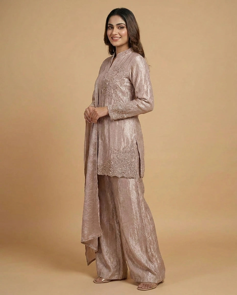 Crush Tissue Peplum Choli Palazzo Set for Women - Festive Wear