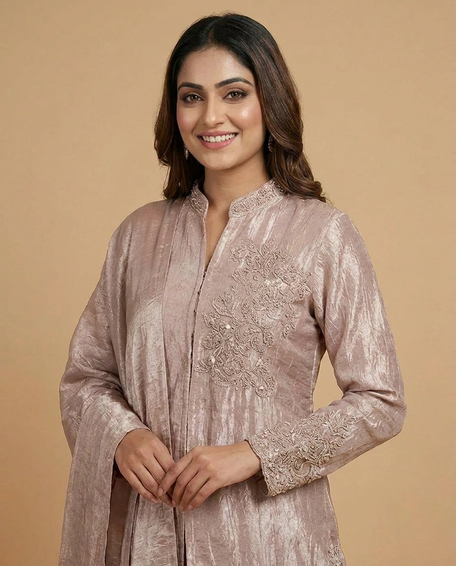 Crush Tissue Peplum Choli Palazzo Set for Women - Festive Wear