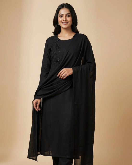 Black Chinon Kurti Set
