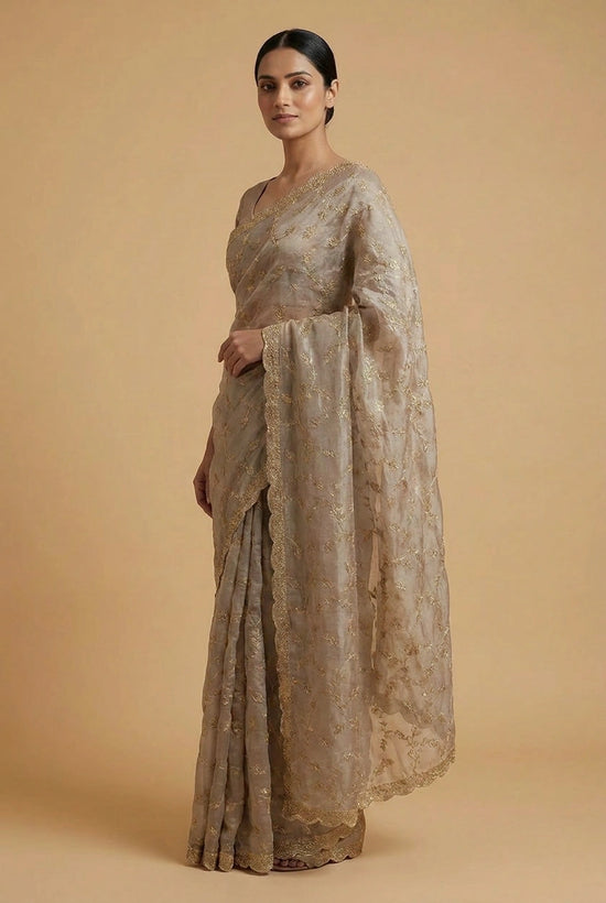 Satin Embroidered Saree with Hand Embroidery for Festive Evening