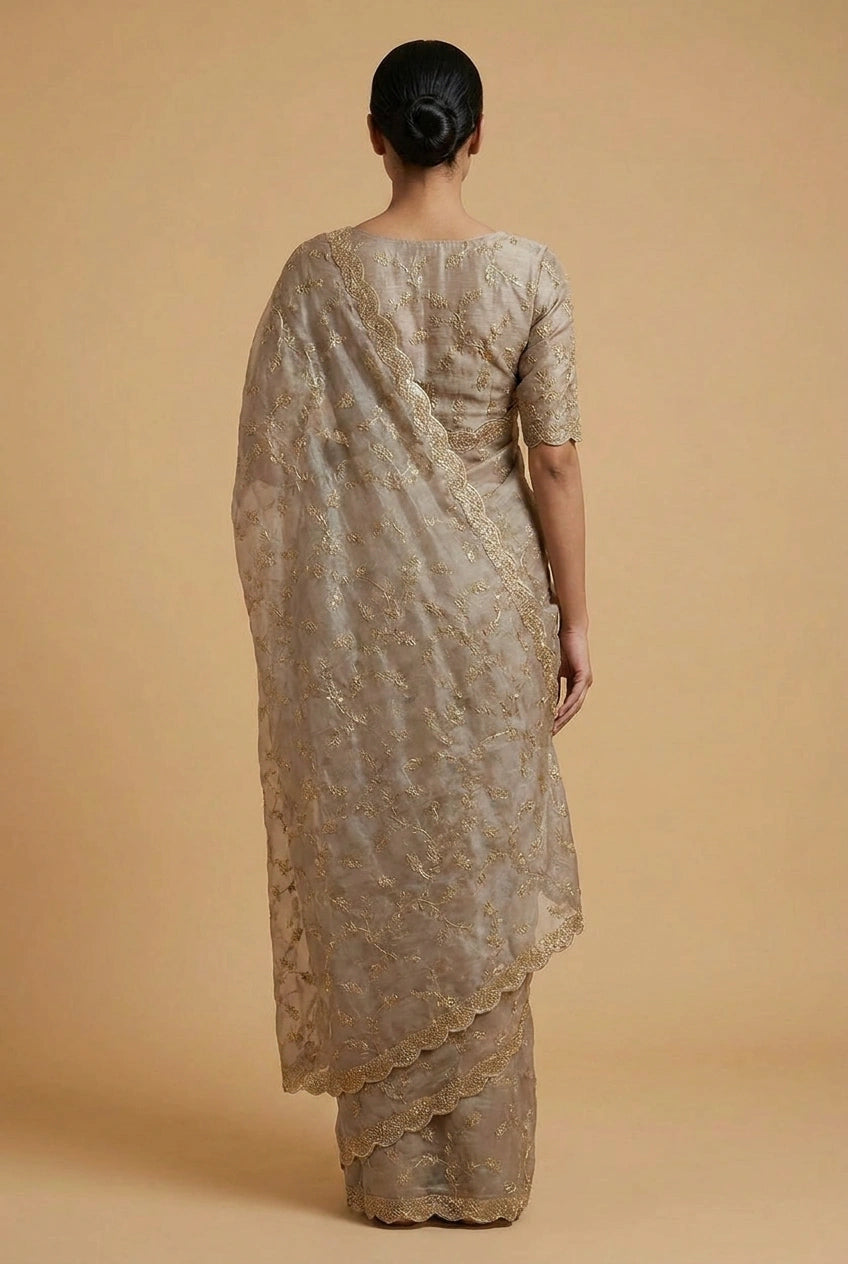 Satin Embroidered Saree with Hand Embroidery for Festive Evening