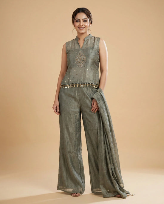 Jacket Choli Co-ord Set Set in Tissue - Rangoli India
