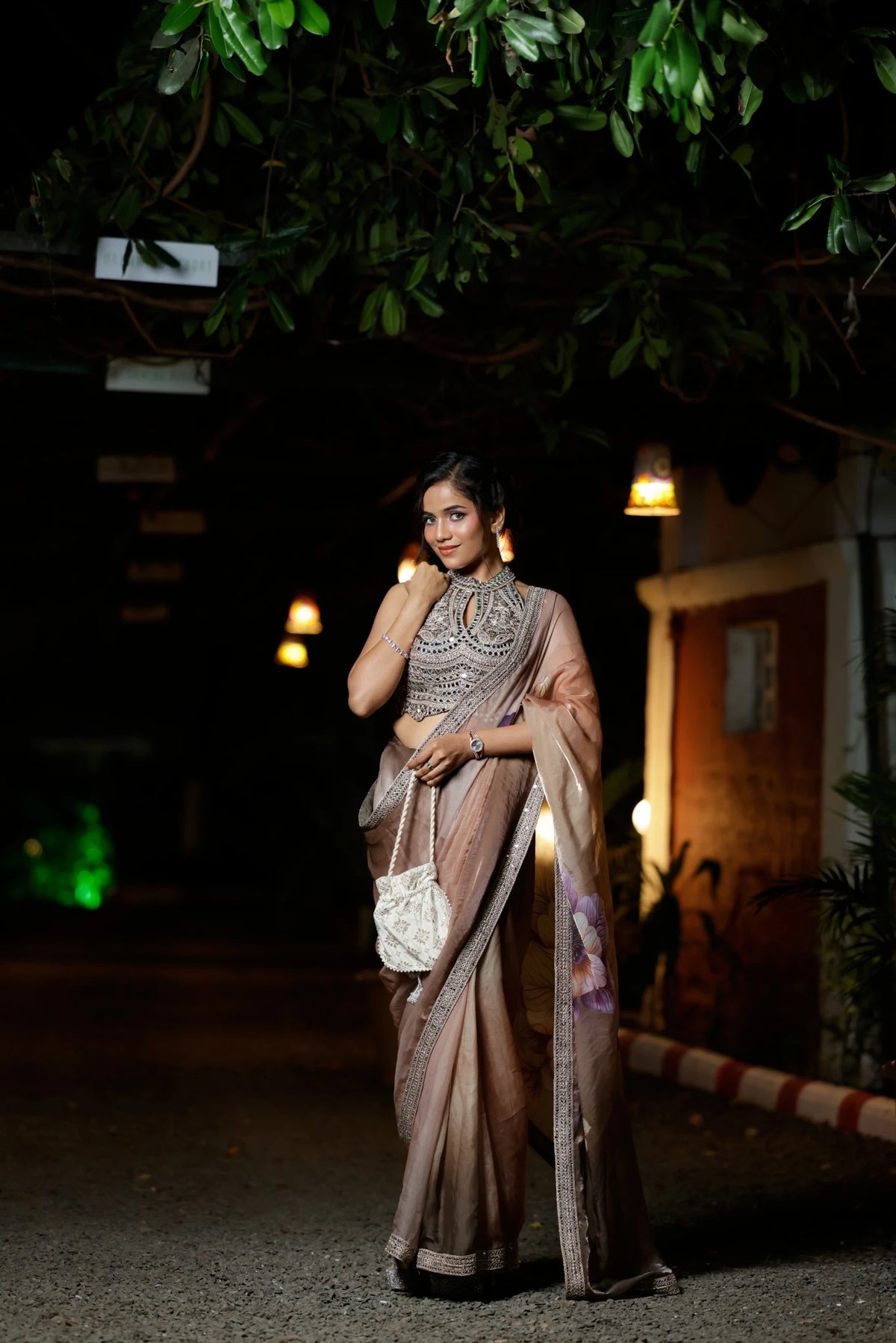 Tissue Pre-Draped Saree with Designer Blouse – back