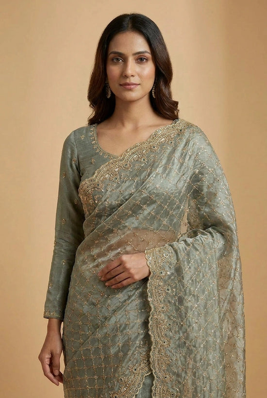 Mauve Tissue Silk Embroidered Saree for Festive Occasions