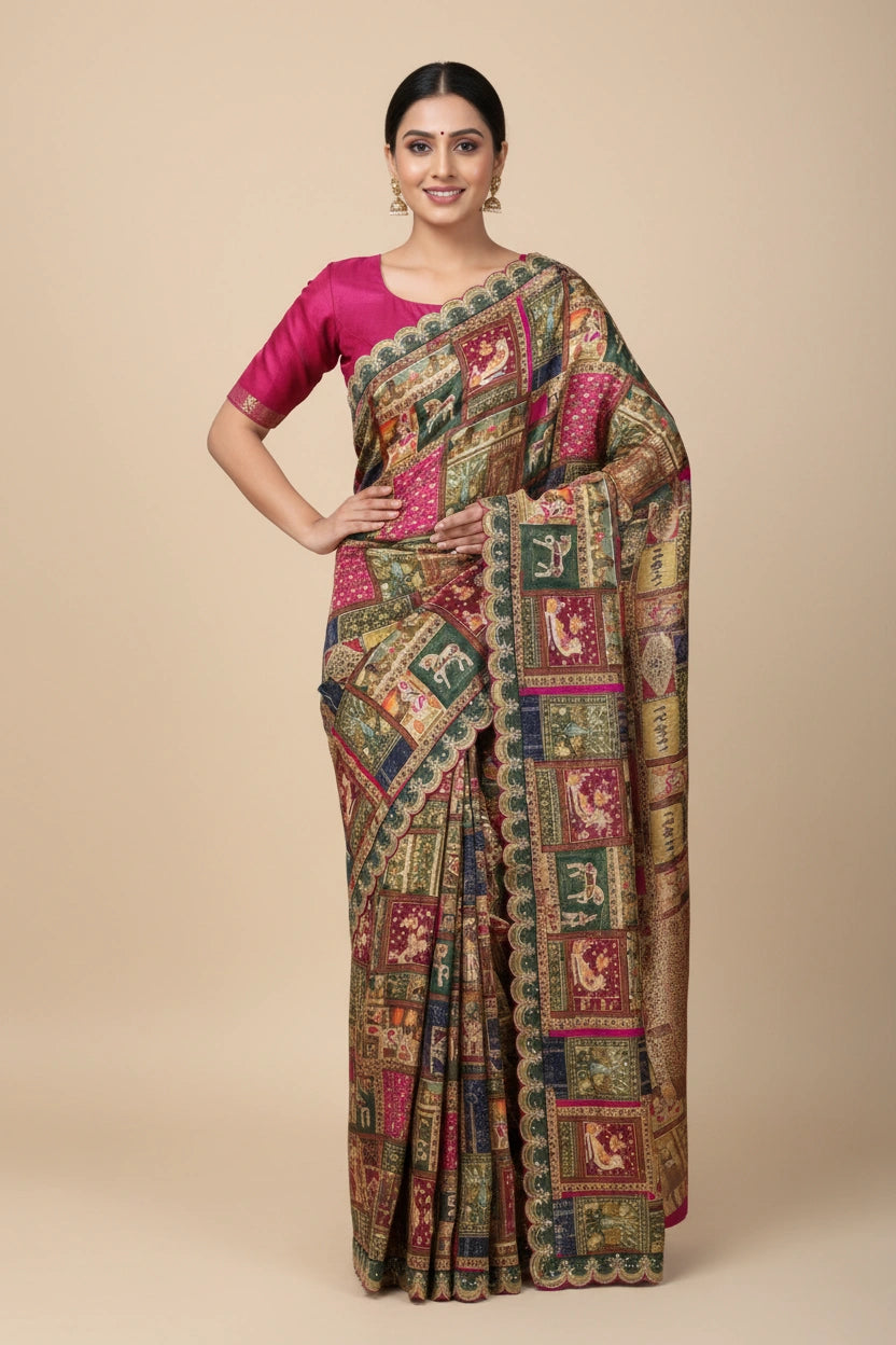 Handcrafted Crepe Silk Embroidery Saree - Rangoli Sarees