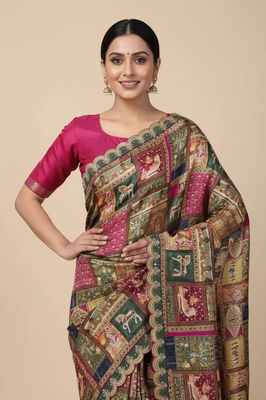 Multicolor Handcrafted Crepe Silk Multicoloured Embroidery Saree - Rangoli India