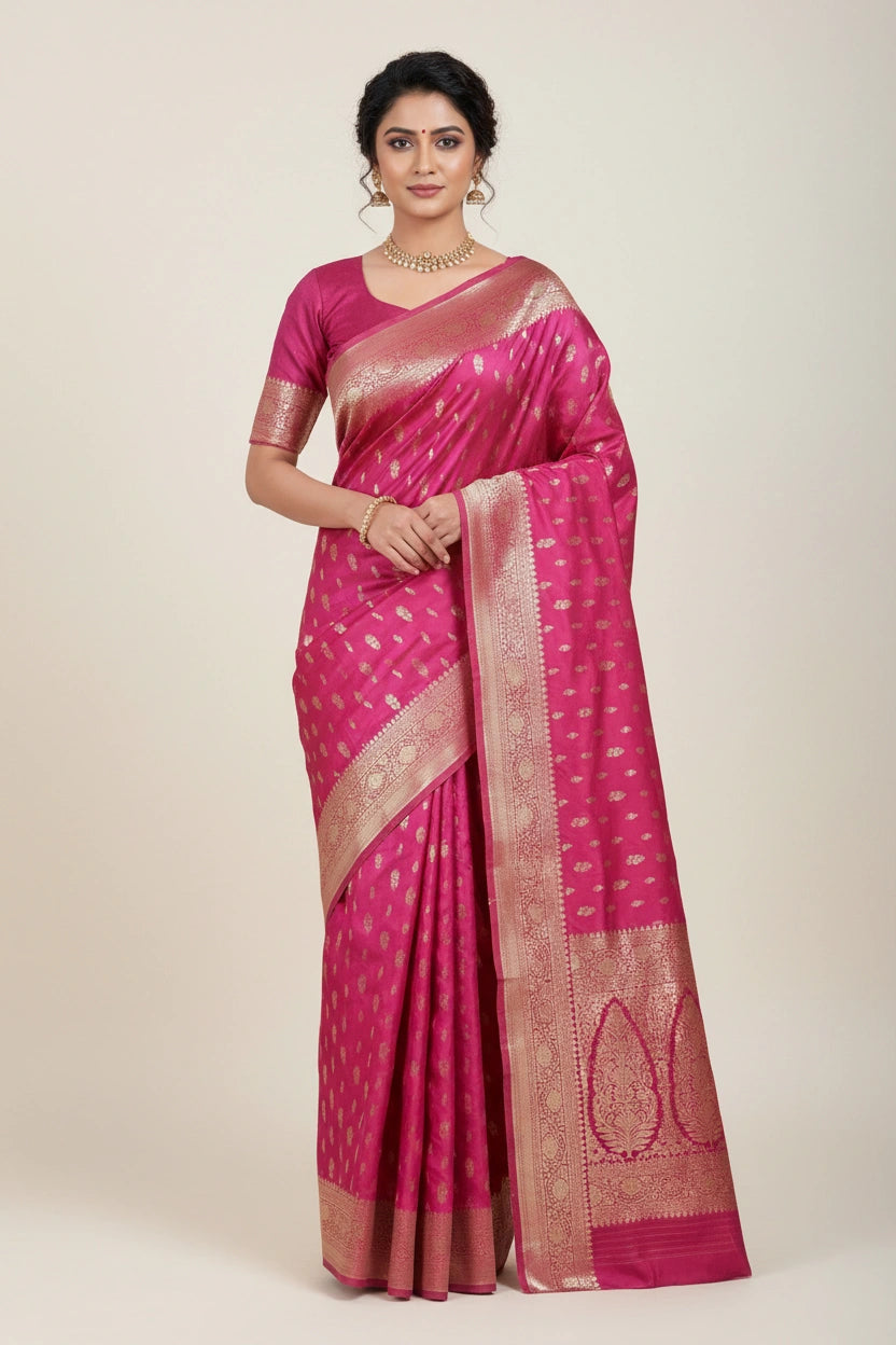 Designer Crepe Khaddi Silk Banarasi Silk Saree - Rust | Rangoli