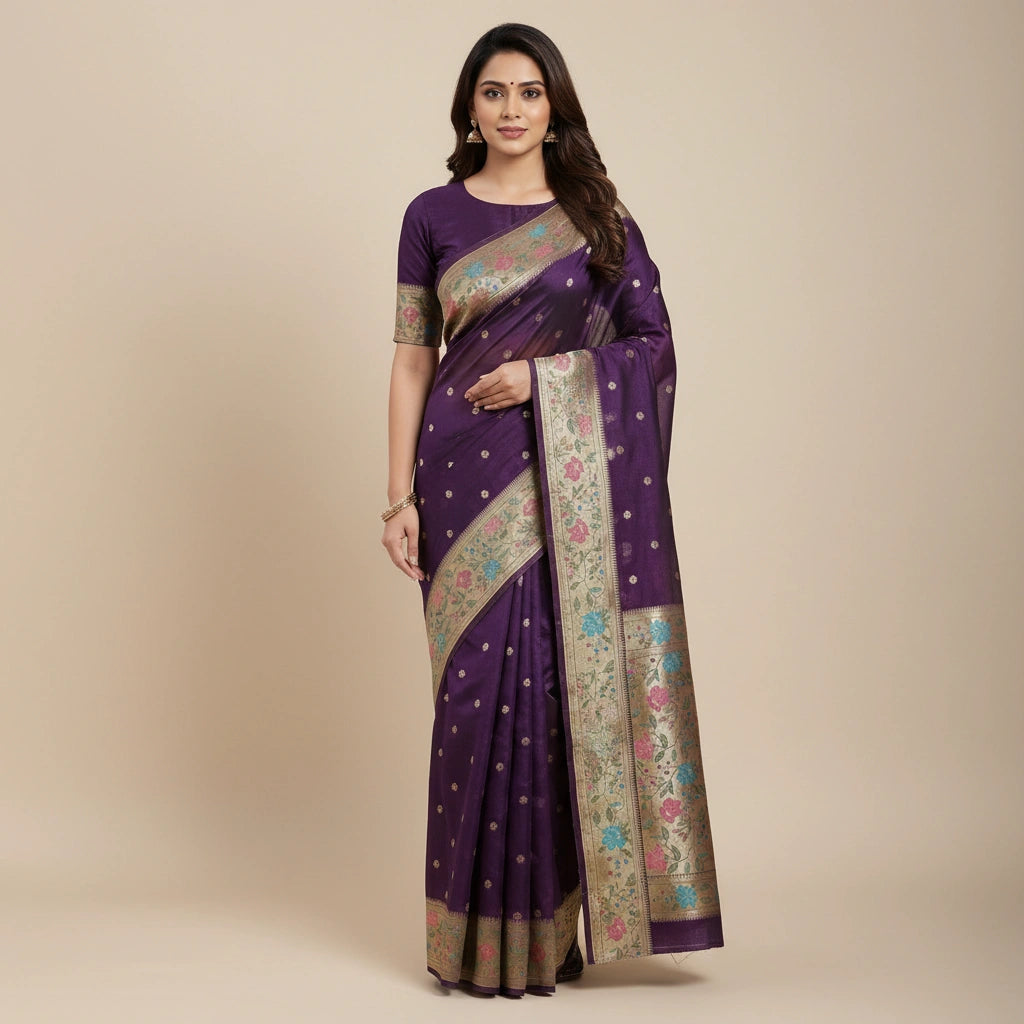 Banarasi Kota Doria Saree with Zari Weave
