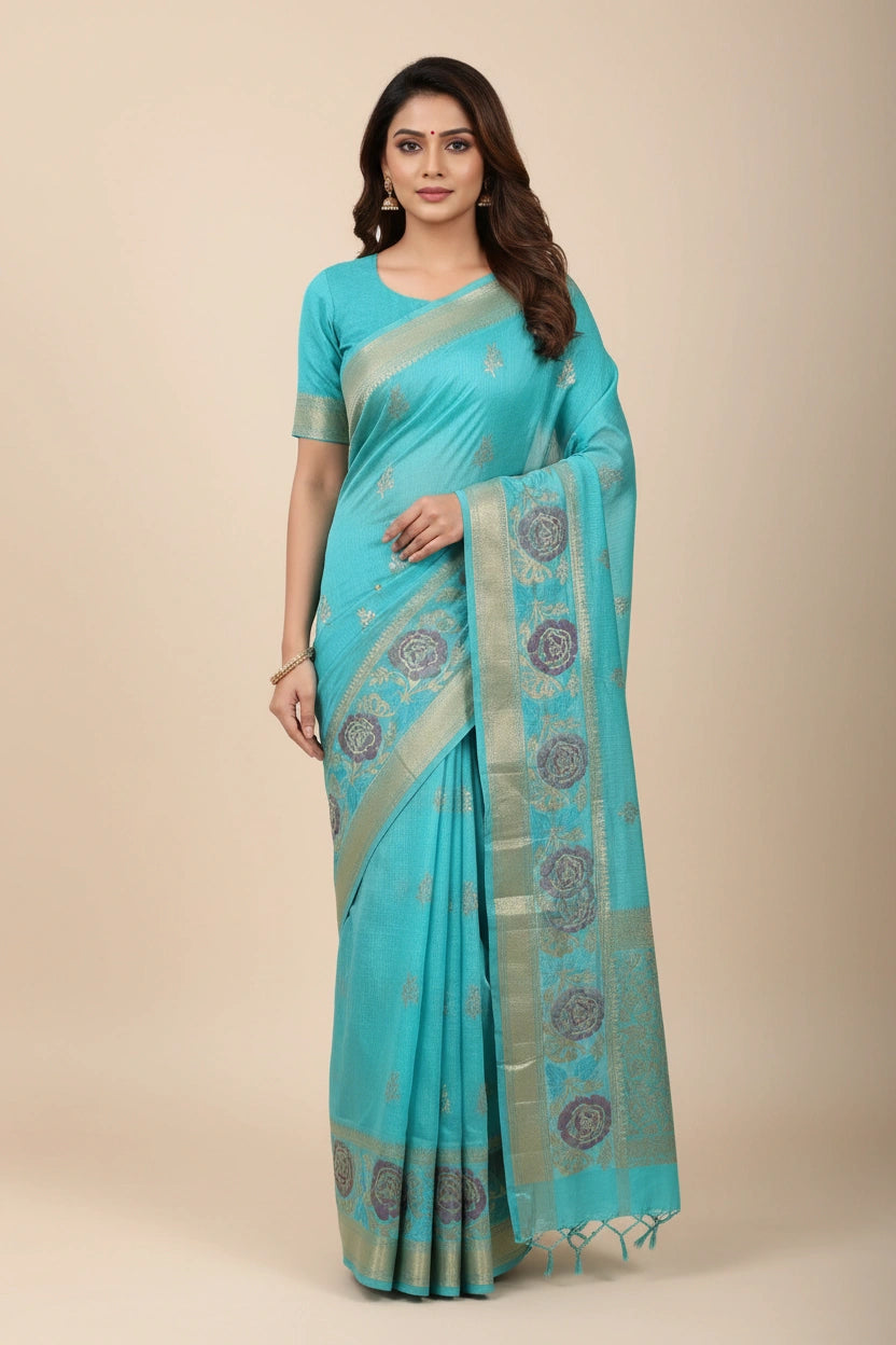 Banarasi Kota Doria Saree with Zari Weave